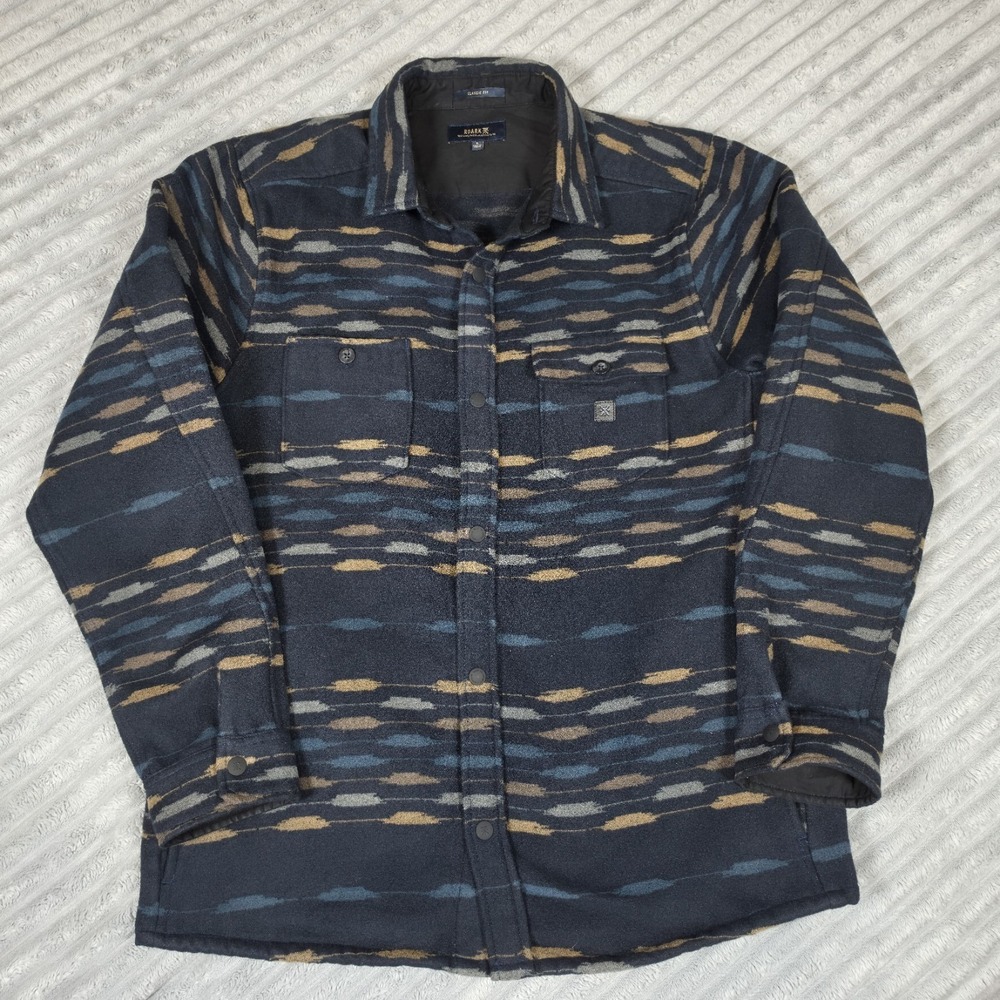 Roark Andes Heavyweight Flannel Shirt Jacket Men's Large Navy‎ Sosho Snaps